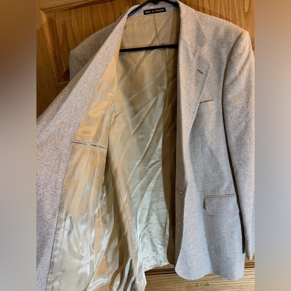 Vintage European Style 100% Silk Cream Hounds Tooth Blazer Sport Coat 42 Ukraine - Picture 5 of 9